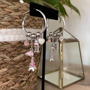 Hoop earrings with robot heart paris charms